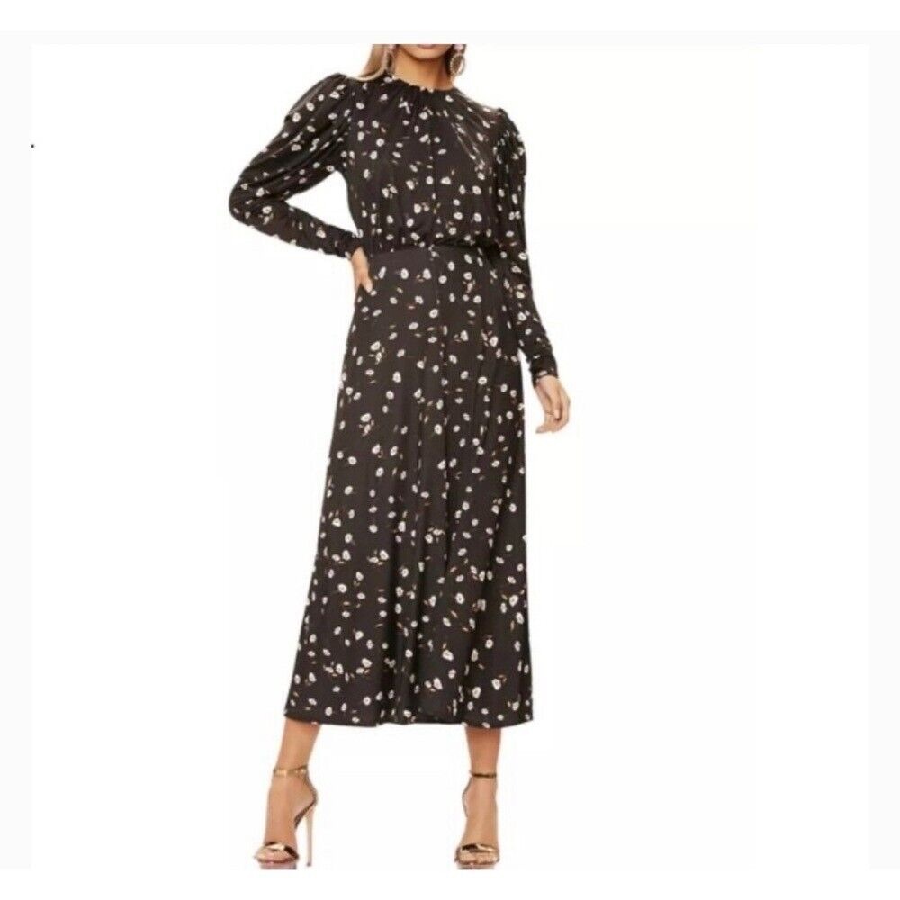 AFRM Zane Noir Spring Floral Open Back Midi Dress SM
